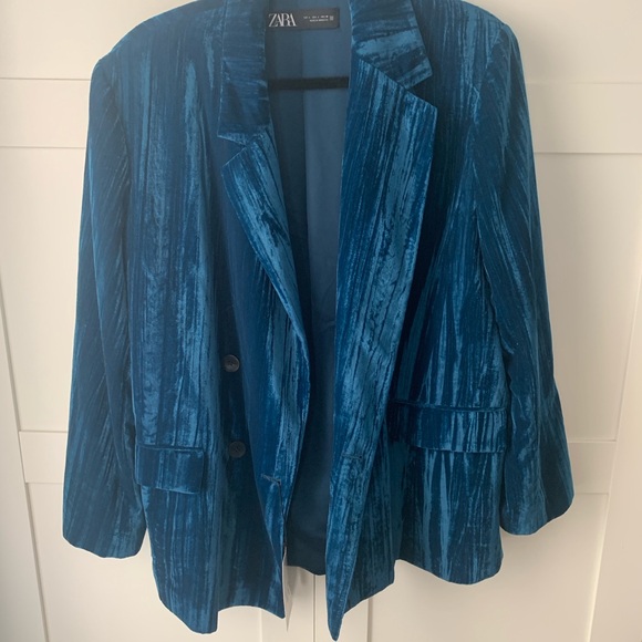 NWT Zara velvet turquoise blazer women’s large - Picture 16 of 16